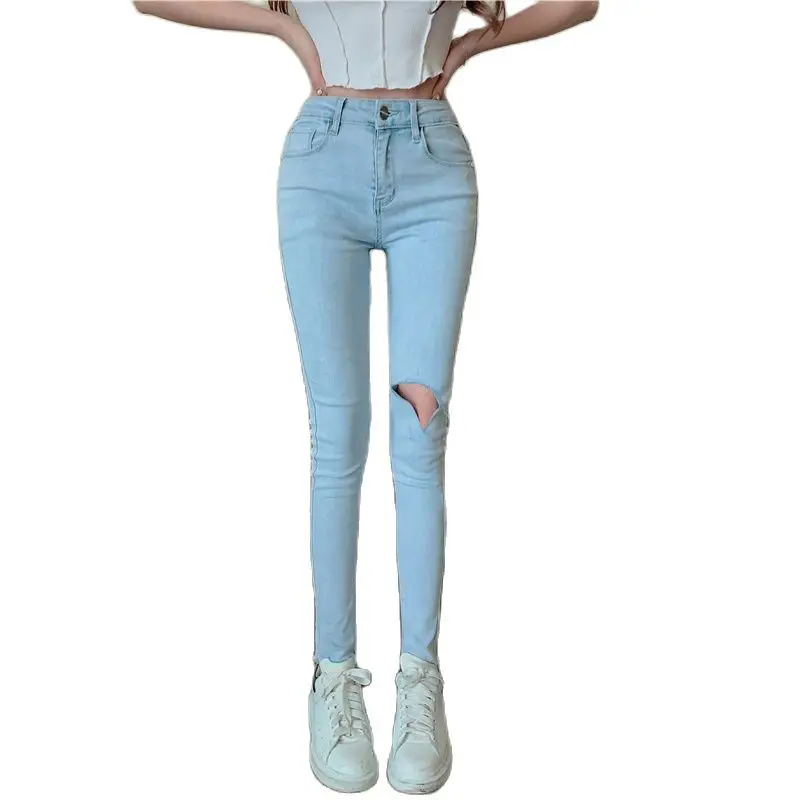 

Autumn Winter Girls Jeans Light Blue Korean Fashion Lady Cotton Spandex Skinny Legs Denim Pants