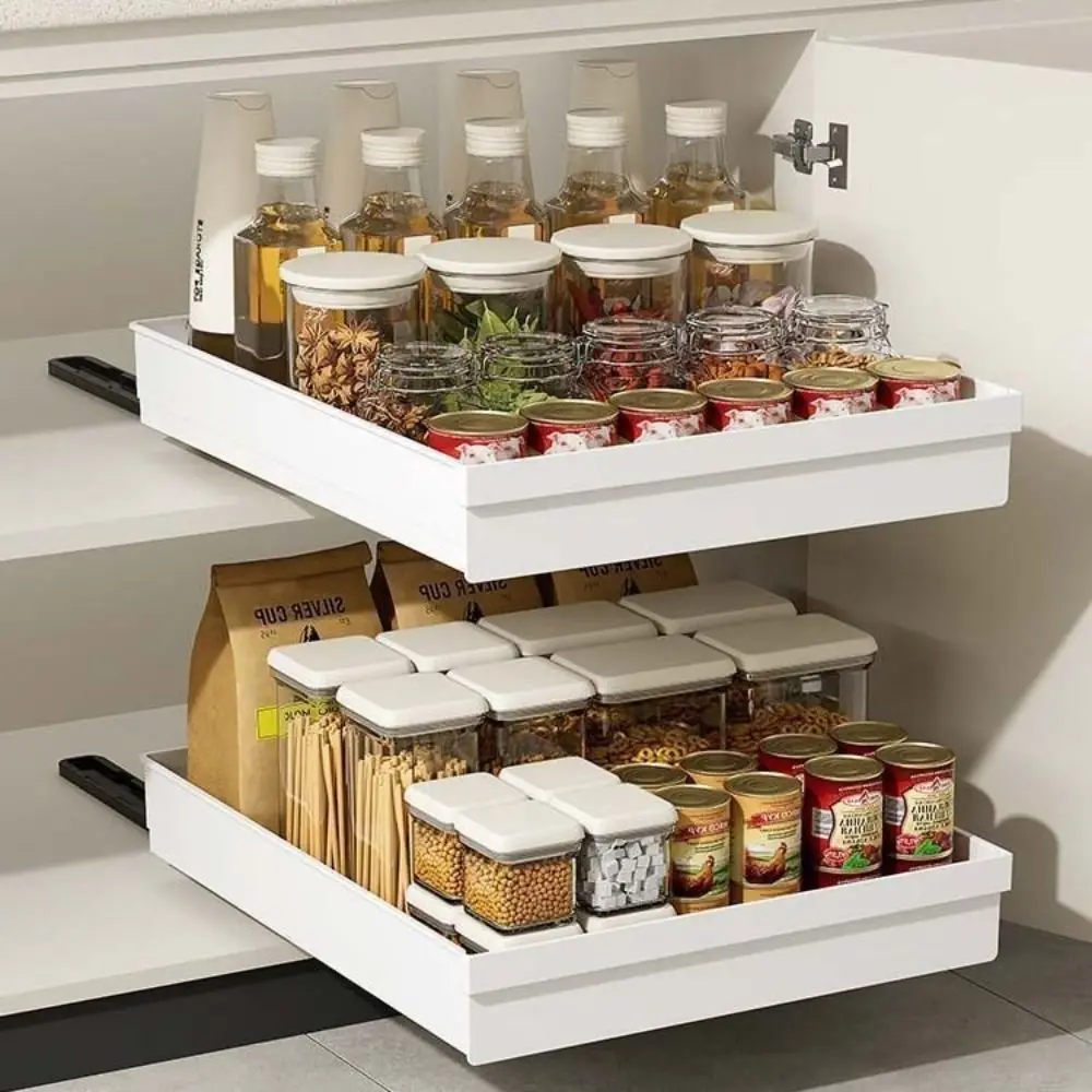 

Выдвижной органайзер из АБС-пластика, противоскользящая выдвижная корзина-ящик, вместительная, легко устанавливаемая, для хранения посуды, для мини-домов