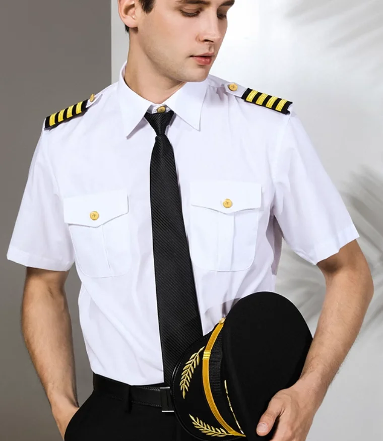 Flight Officer Uniform Male Shirt Airline Pilot Captain Uniform