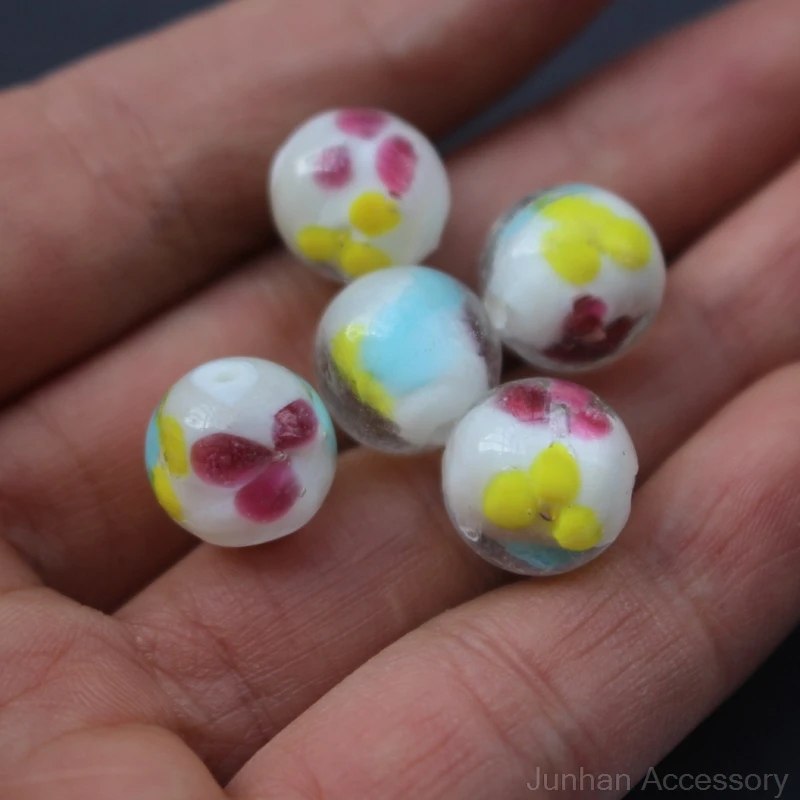 10Pcs 12mm Handmade Glass lampwork beads 3 mix Flower Beads multi- Color  for jewelry making Wholesale and Retail