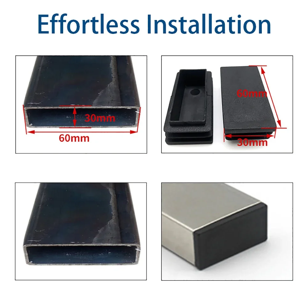 PE Plastic Rectangular Tube End Caps Black Furniture Foot Covers 40-100mm Square Pipe Insert Plugs Table Chair Protector Pads