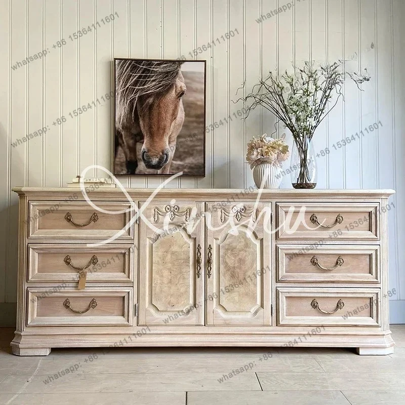 

French Retro Solid Wood TV Cabinet Villa Living Room Storage Storage Integrated Cabinet American Household Dining Side Cabinet