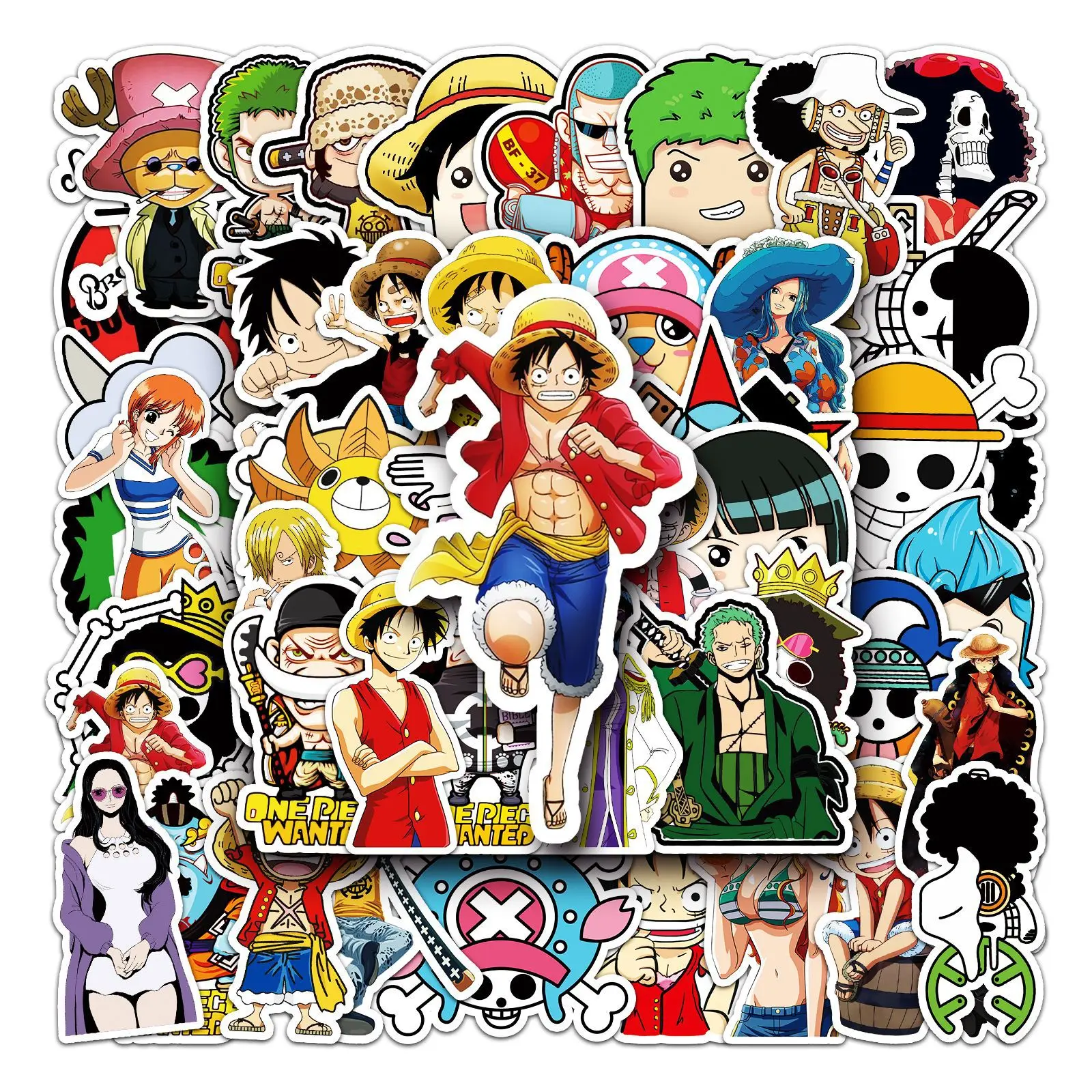 50pcs One Piece sticker Children DIY Puzzle Sticker Luffy Face Funny Anime Cartoon Assemble Stickers Kids Toys Boys Girls Gift