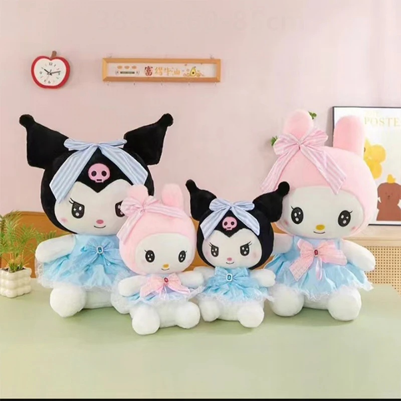 

Sanrio 60 см плюшевая игрушка для детей, подарок на день рождения, Рождество, прекрасная пара Куроми Мелодия, синее платье, дизайн с бриллиантами, мягкая игрушка