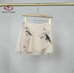 Tutu Ballet Double Layer Bird Embroidered Skirt Dancing Skirt Gymnastics Practice Skirt Adult Women's Cha Cha Tango Lyric Skirt