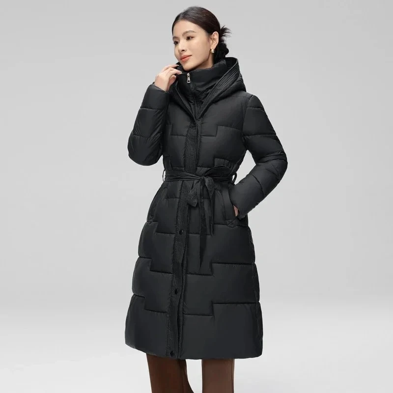 Chaqueta acolchada de algodón de longitud media para mujer, abrigo de algodón grueso y cálido, Parkas holgadas coreanas con capucha, invierno, 2025