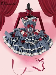 High-end Sweet Girl Lolita Dress 2025 Spring New Cute Bow Contrasting Color Lace Splicing Party Light Lo Elegant Dresses Women
