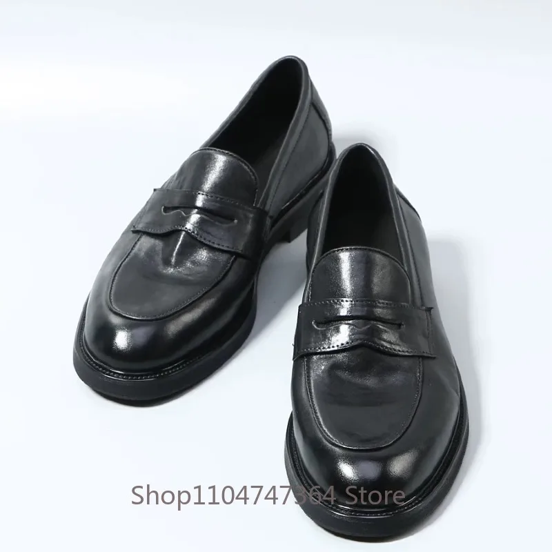 Italian Handmade Genuine Leather Business Dress Loafers Men's Leather Shoes Office Wedding Casual Thick Sole Oxfords Male