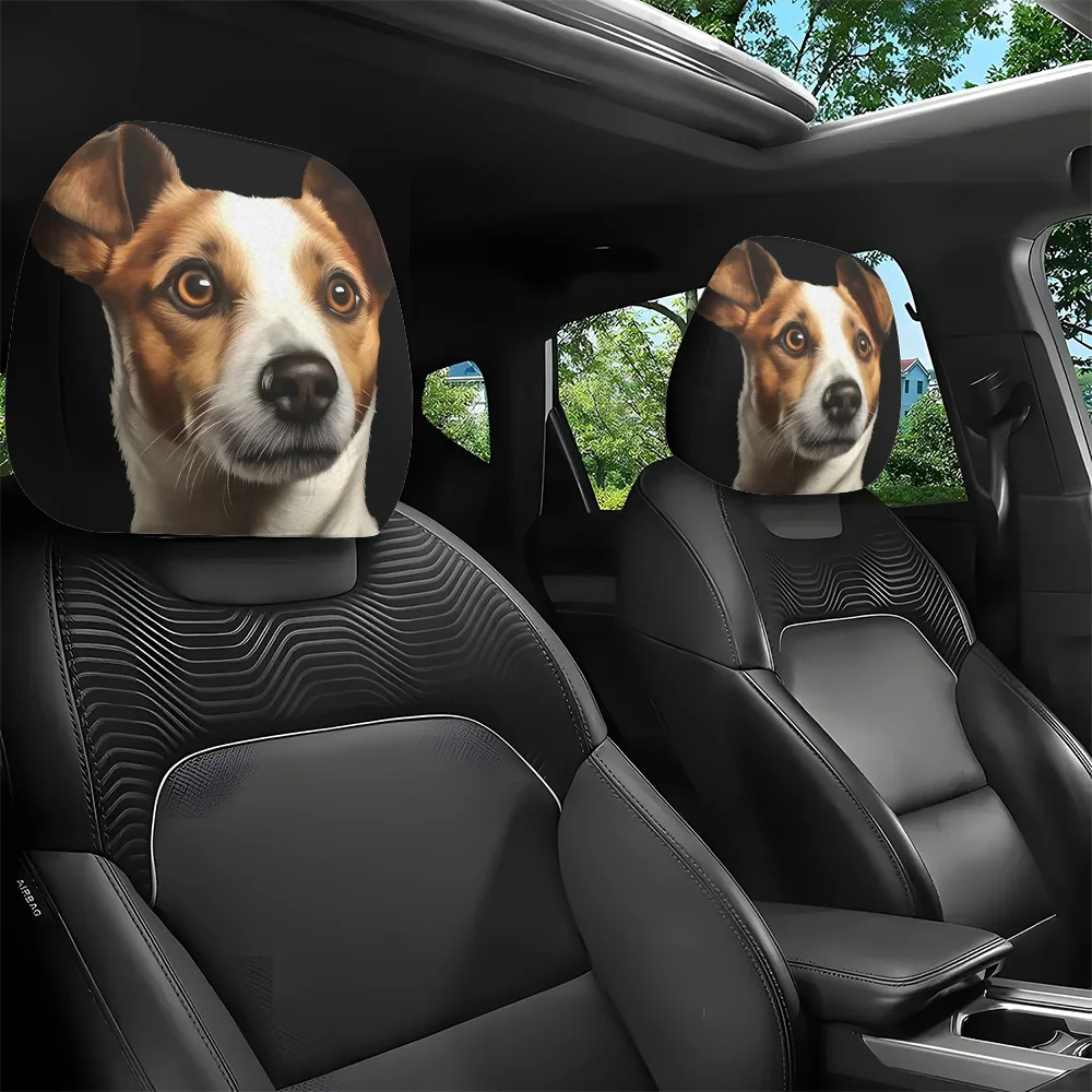 2pcs Jack Russell Terrier Portrait Printed Car Headrest Covers | Soft and Comfortable, Easy to Install and Wash