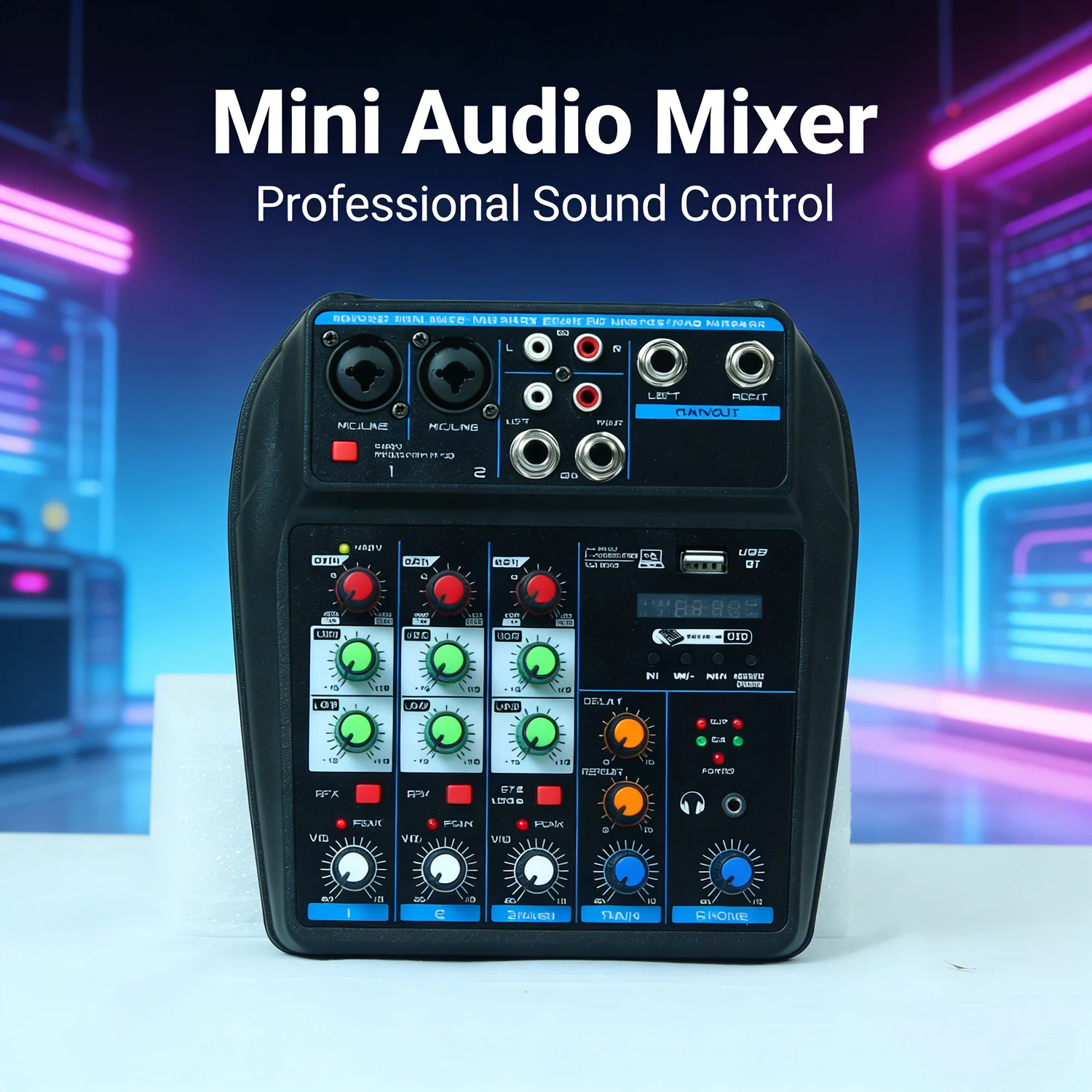 Audio Mixer 4 Channel - 4-Kanal Mini Professioneller Digitaler BT USB