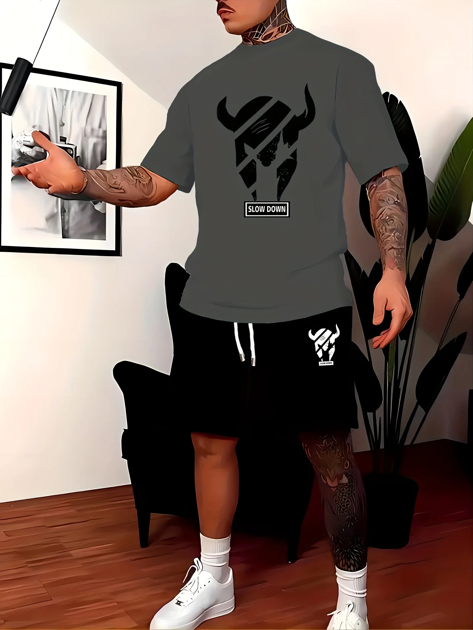 

The 2025 summer new men's short-sleeved and short-shorts set is fashionable with 3D printing casual breathable and sporty