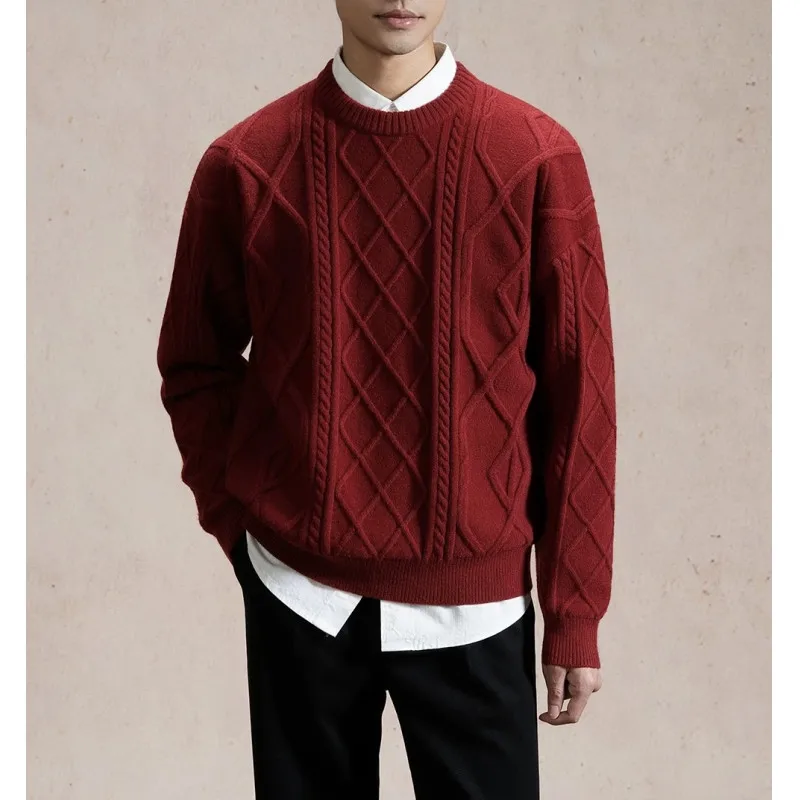 

Men's Old Money Vintage Sweater, 3D Cable Knit Relaxed Fit, Round Neck Fashion Knit Pullover