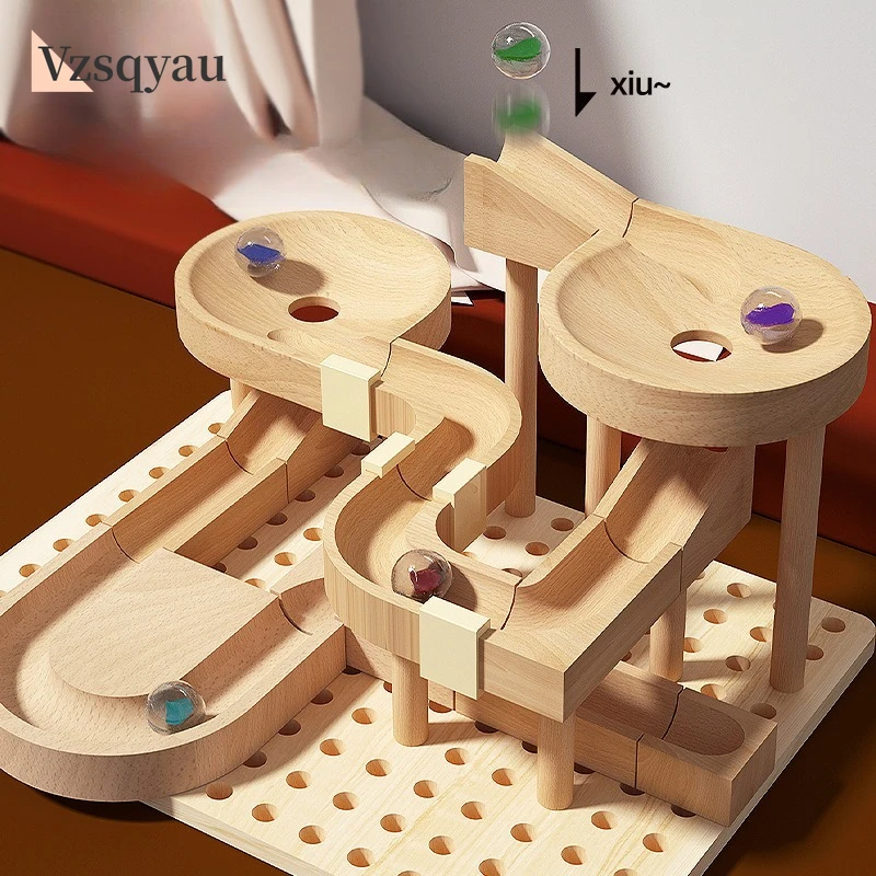 لعبة مكعبات بناء مسار دوار على شكل كرة خشبية للأولاد، لعبة تجميع تعليمية، مفهوم تعلم مونتيسوري، هدايا أصل صيني