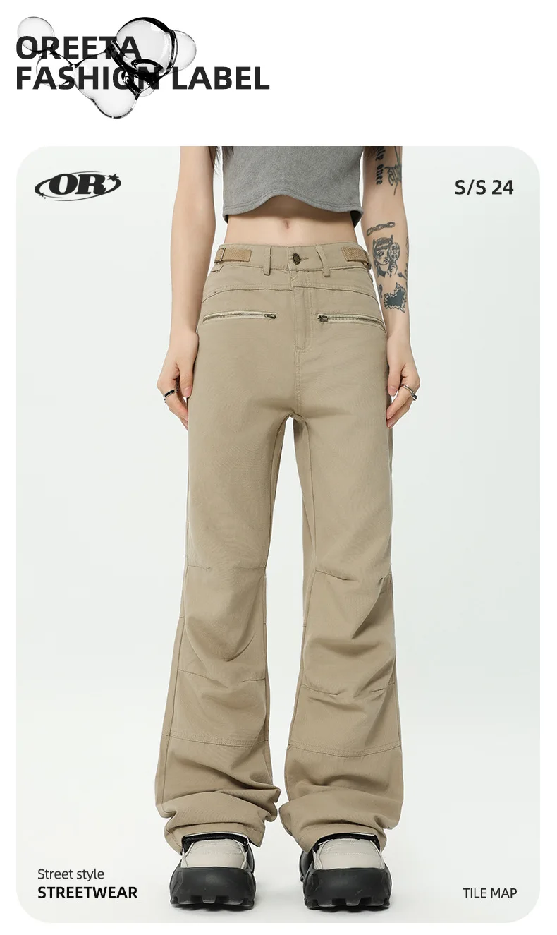 OR FL Trendy Brand High Street Vibe American 100 Cotton Women Cargo Trousers Advanced Design Sense Fold Casual Trousers Pants