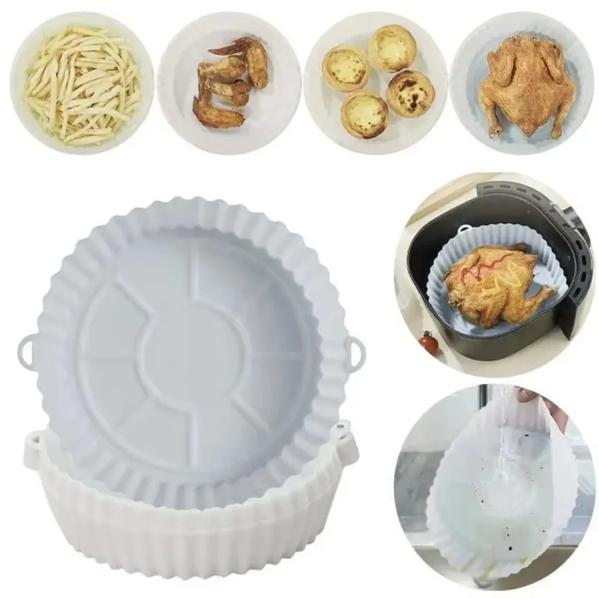 Heat Resistant Silicone Air Fryer Liners Reusable Baking Pot Inserts Mat for Basket Non Stick Easy Clean Cooking Accessories