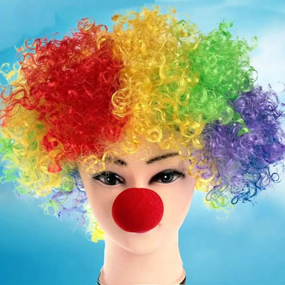 Perruque de Clown en Éponge Colorée, Accessoires de Cosplay, Cheveux Bouclés Ondulés, Grille de ix, Rouge, Antarctique