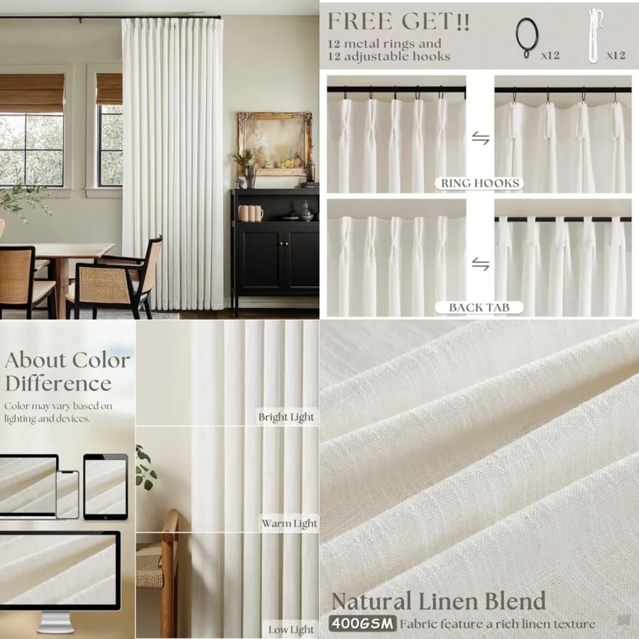 

Extra Wide Pinch Pleat Curtains 84 Inch Long for Patio Sliding Glass Door Cream 60 Inch Wide Curtain Memory Trained Pleated Dra