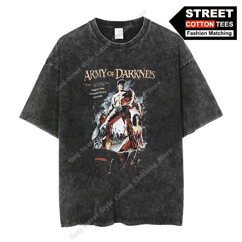 

Evil Dead T-Shirt Army of Darkness Re-Animator Braindead 80S Horror Movie Print Clothing Men's Short Sleeves Washed Cotton Tees