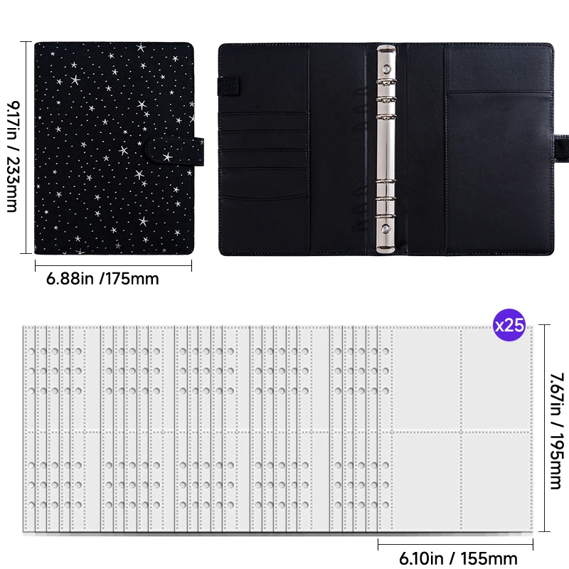 A5 Glitter Star100 Umschlag-Challenge-Ordner Einfache und Spaßige Art, Sparzwecke zu erfüllen Spar-Challenge-Ordner Budget-Ordner mit Geldumschlägen