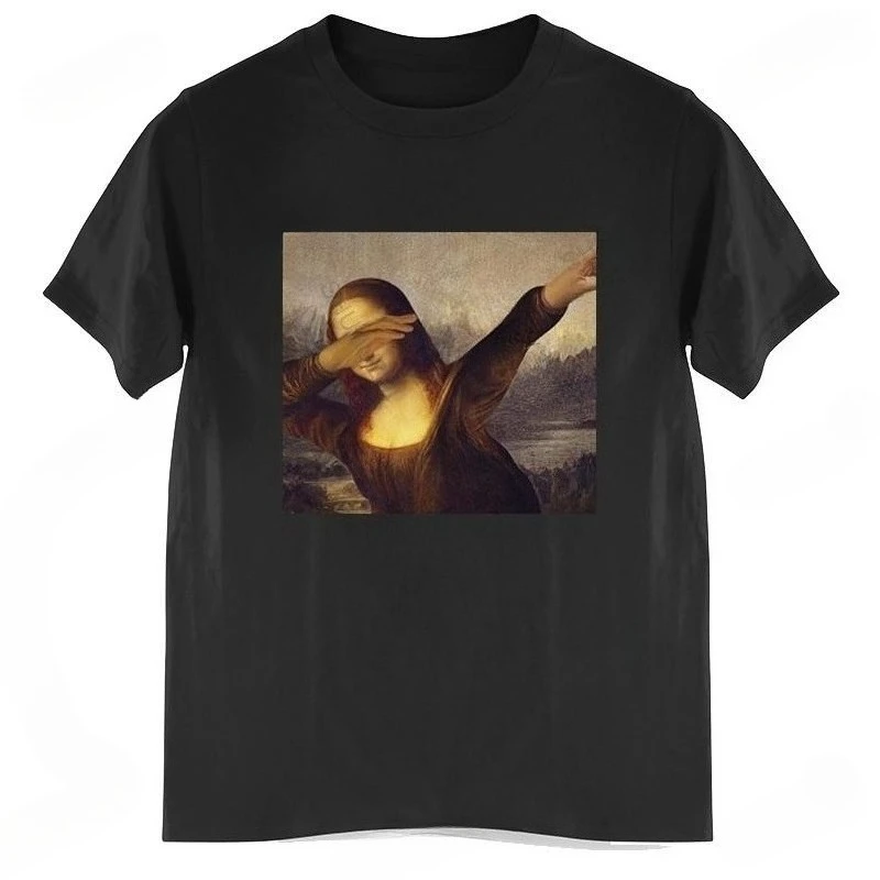 

Новинка лета 2025: мужская хлопковая футболка унисекс Dabbing Mona Lisa Dab Хип-хоп Классическое искусство Мона Лиза Черная мужская футболка европейского размера