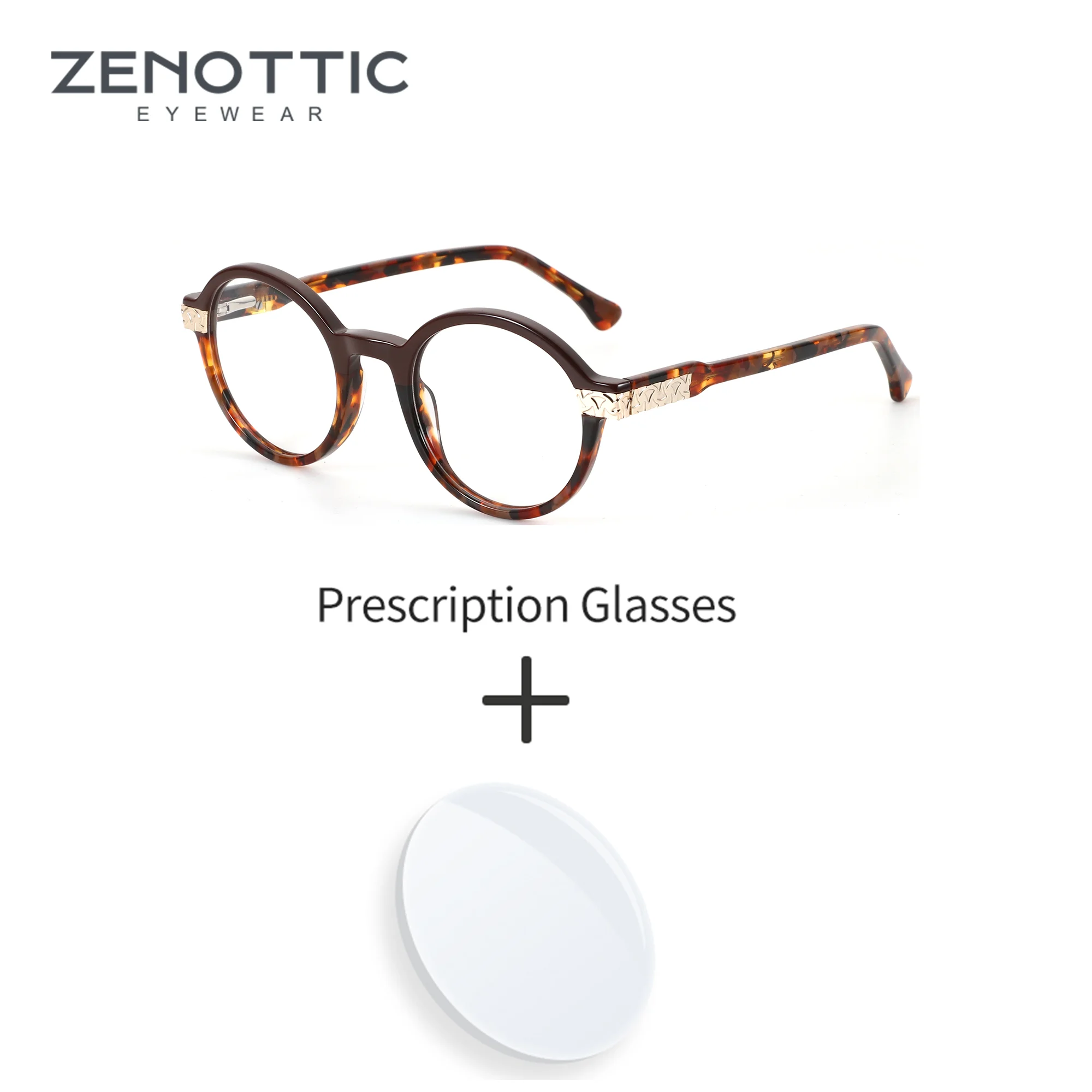 ZENOTTIC Men Round Acetate Prescription Correction Glasses Women Optical Photochromic Myopia Progressive