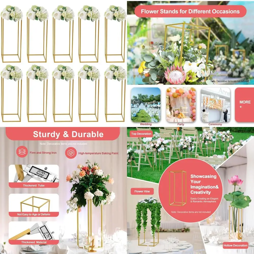 

Металлические подставки для золотых ваз, 10 упаковок напольных вазных столов для свадебных приемов, элегантный декор высотой 23,6 дюйма