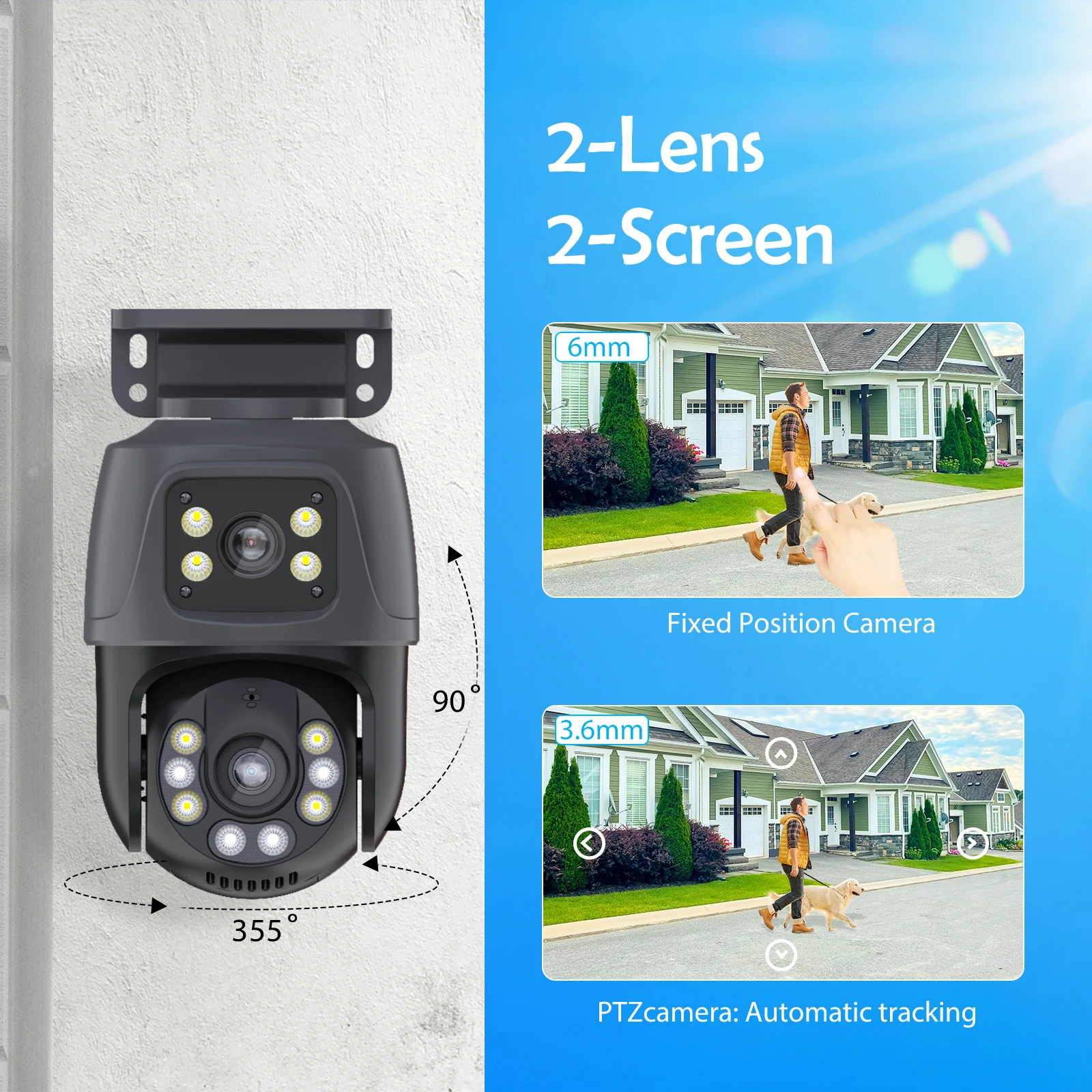 Imagem -03 - Câmera de Vigilância Outdoor Home Security Vigilância Cctv Câmeras Onvif Icsee Xmeye Lente Dupla Ptz Poe ip H.265 6mp