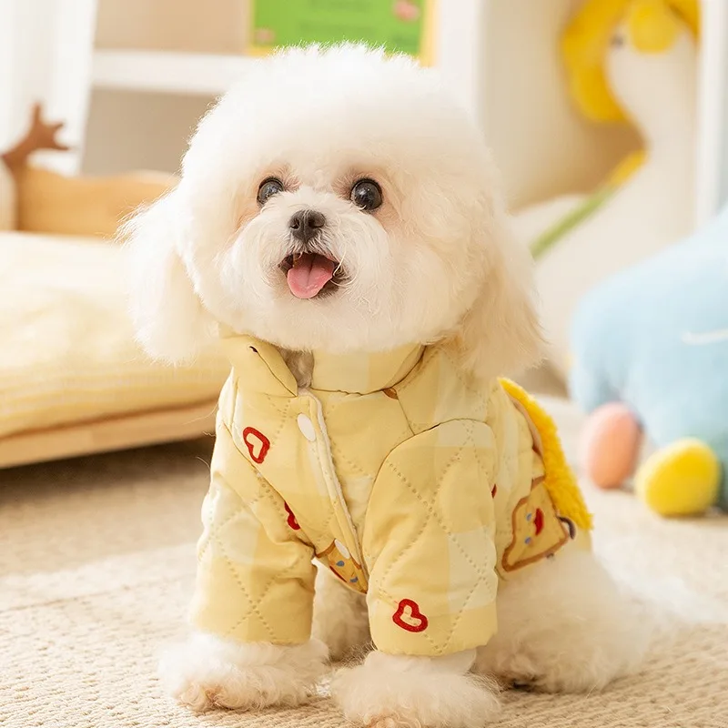 

Creative Toast Printed Teddy Vest Winter Warm Pet Two Legs Cotton Coat Puppy Soft Clothes Thickened Dog Down Jacket