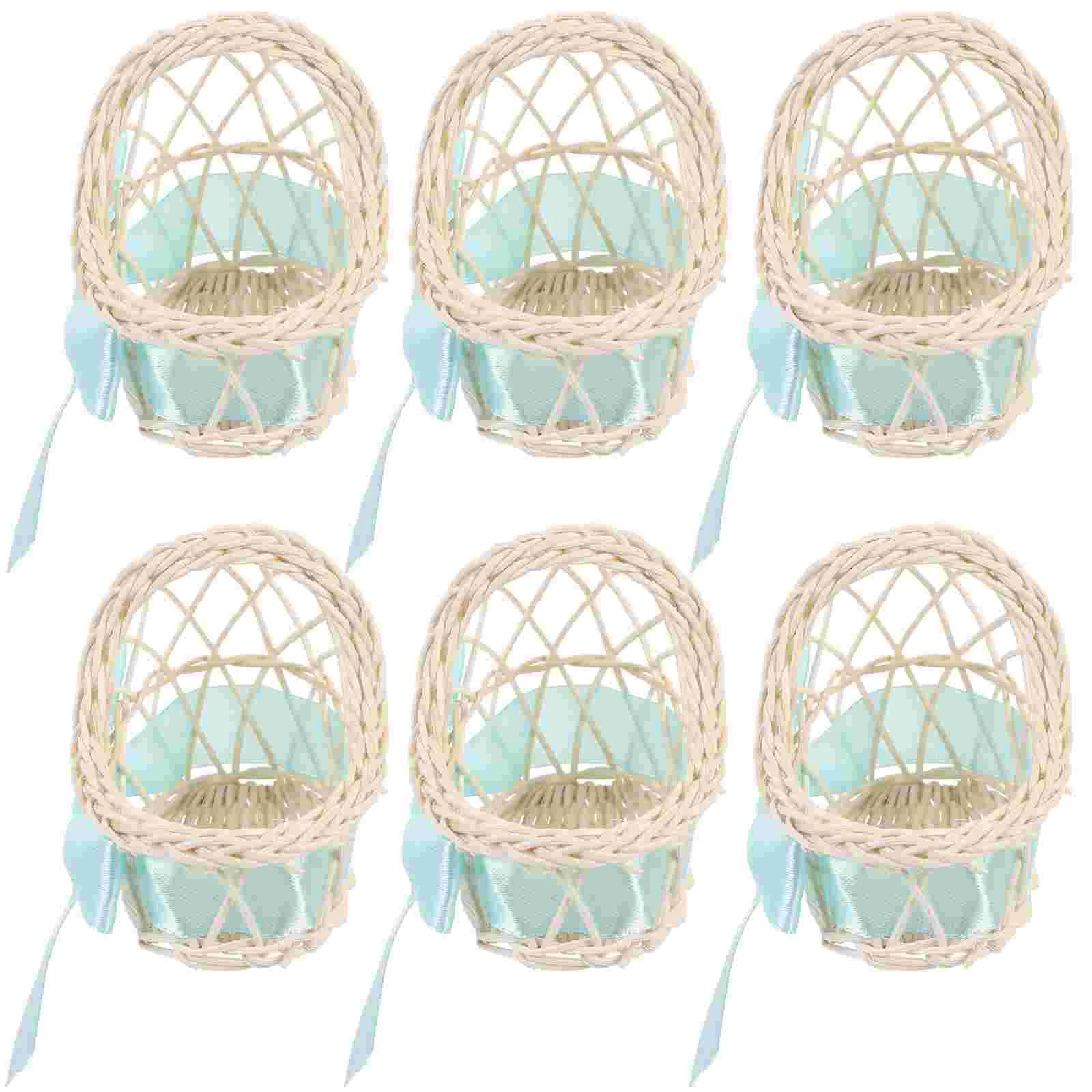 6 Pcs Baby Pram Flower Basket Mini House Ornament Resin Model Creative Woven Supply Blue Supplies Child