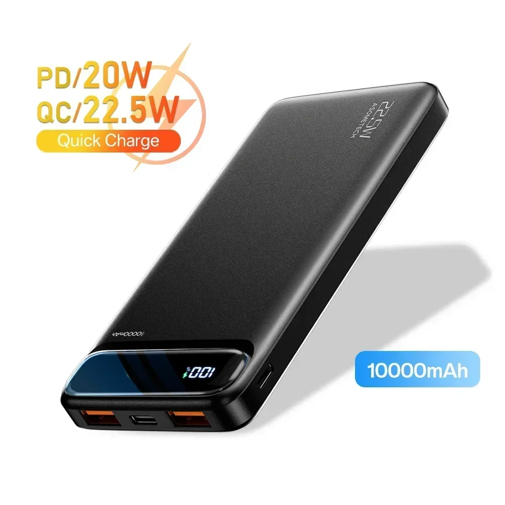 10000mAh Portable Built-In LED Illuminate LCD Power Bank PD22.5W QC3.0 External Battery For iPhone Xiaomi Samsung Backup Battery