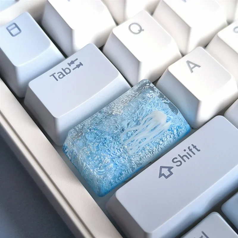 Coral Jellyfish Anime Artisan Keycaps Blue Ocean Transparent Custom Handmade Gaming Decoration KeyCap for Mechanical Keyboard