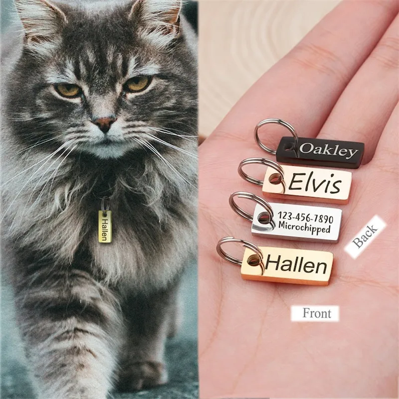 Customized Square Anti-Lost Dog Tag Metal Key Tag Laser Engraved Dog Name ID Tag Keychain Necklace Personalized Pet Supplies