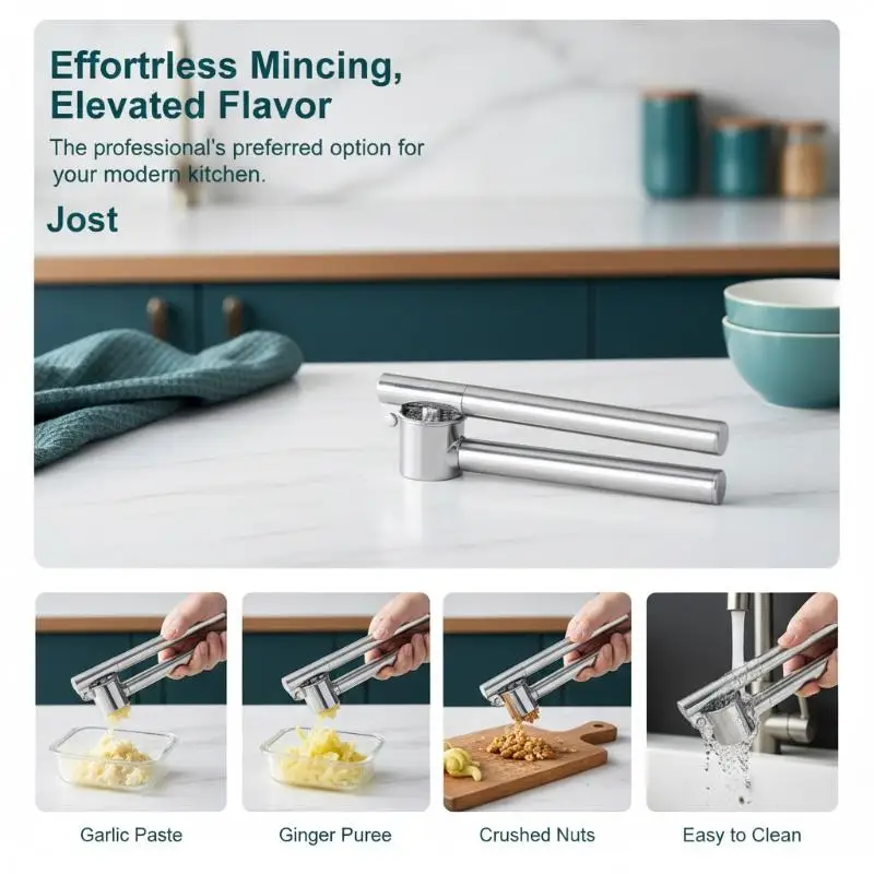 Stainless Steel Garlic Press Ergonomic Handle Easy Clean Design For Home Cooking