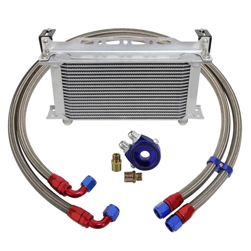 

19 Row 248mm AN10 Transmission Oil Cooler w/Bracket + Oil Filter Hose End Kit Universal Engine