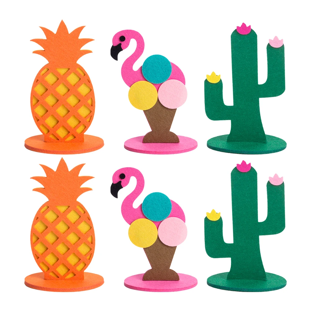 

6 Pcs Summer Felt Decoration Lightweight Desk Ornaments Hawaii Party Table Decorations Festive DIY Flamingo Cactus Pineapple