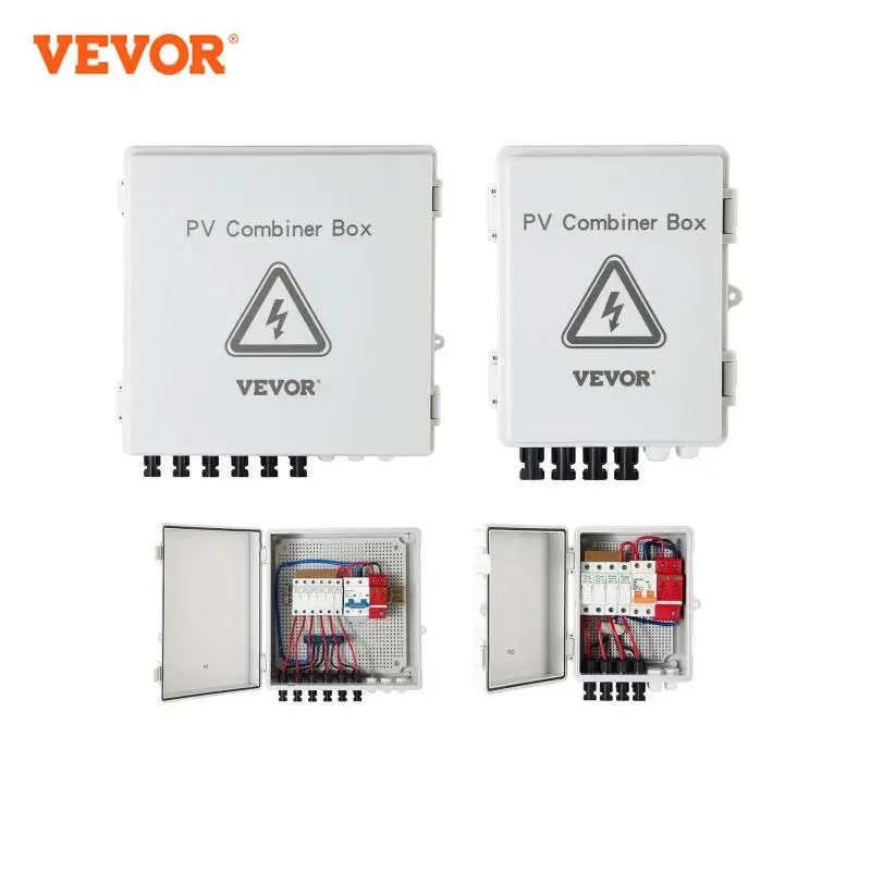 VEVOR PV Combiner Box 4 String 6 String IP65 Waterproof Lightning Protection Circuit Breaker for On/Off Grid Solar Panel System