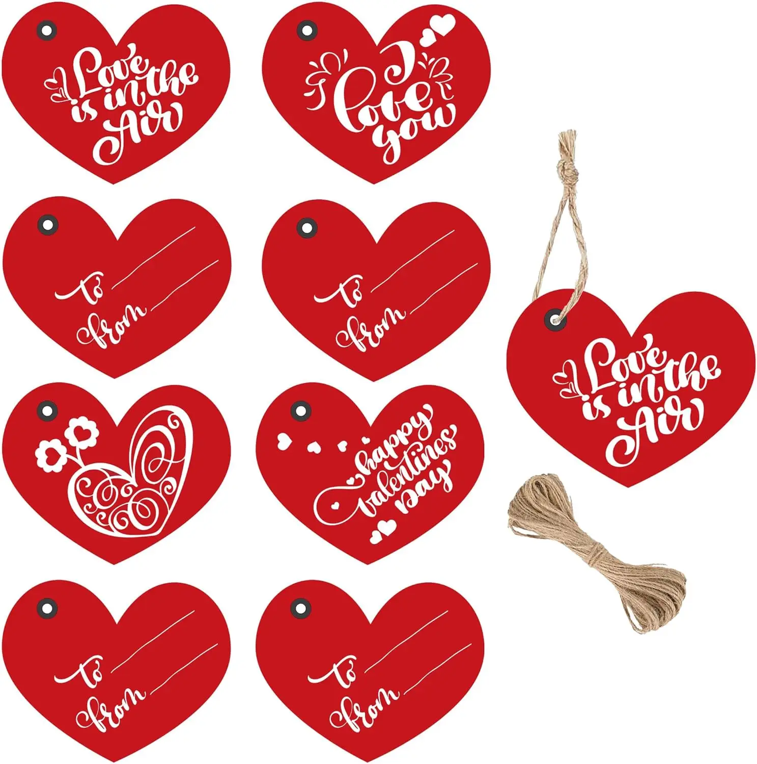 Happy Valentine's Day Gift Tags with String Sweet Themed Party Thank You Gift Tags 2 x 3.5 Inch - Valentine' Day Thank You Tag