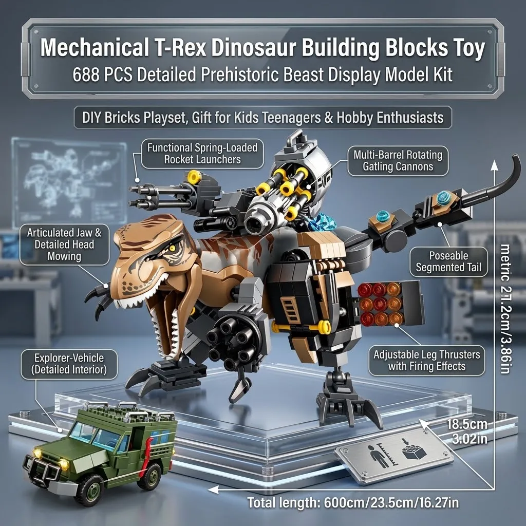 688 PCS Mechanical Tyrannosaurus Rex Blocks Set, Dinosaur Model Kit, DIY Toy for Boys Teens & Adult Collectors, Birthday Gift