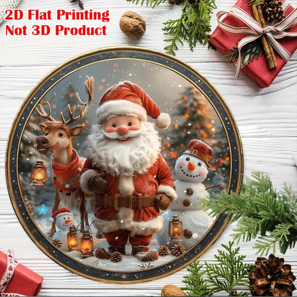 2D Flat, Decorative Sign And Plaque, Featuring 1pc Single 8X8 Inches (20X20 Cm) Round Iron Christmas Decorative Sign. It Display