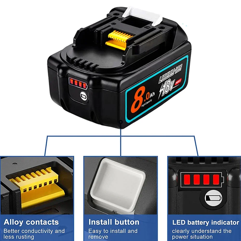 2024 Upgraded 18V 6.0 8.0Ah Rechargeable Battery For Makita Power Tools with LED Li-ion Replacement BL1860 1850 18v 9A 6000mAh