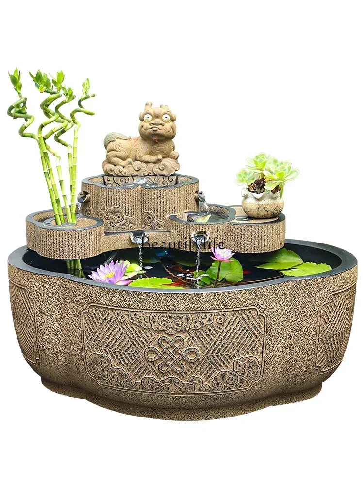 

FG26Fortune round Fish Pond Flowing Water Ornaments Chinese Outdoor Circulating Water Fountain Water Landscape Decoration