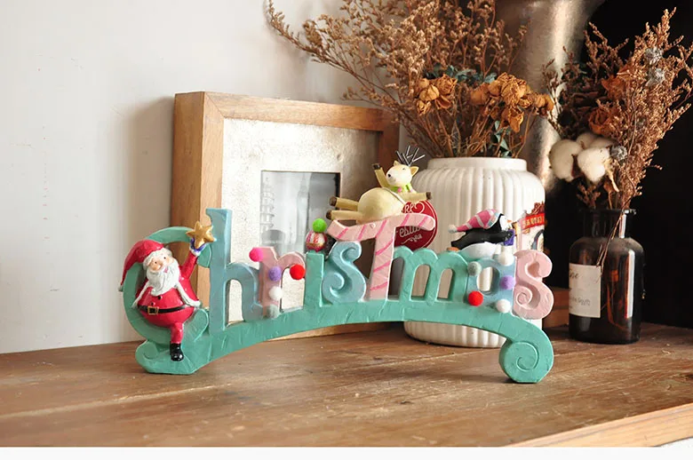 Merry Christmas Painted Santa Claus Deer English Alphabet Christmas Scene Ornament Home Tabletop Decoration Gift