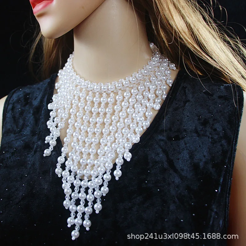 Elegant White Imitation Pearl Choker Necklace Big Round Pearl Wedding Necklace for Women Charm Fashion Jewelry
