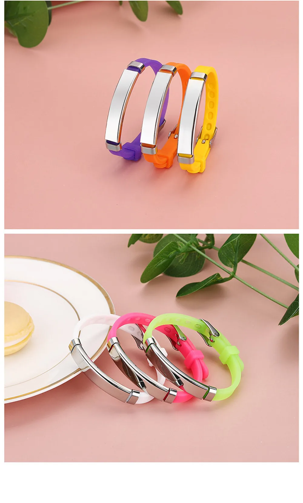 Personalized ID Bracelet Kids Children Adjustable Soft Silicone Stainless Steel Pendant Emergency Name Phone Custom Bracelets