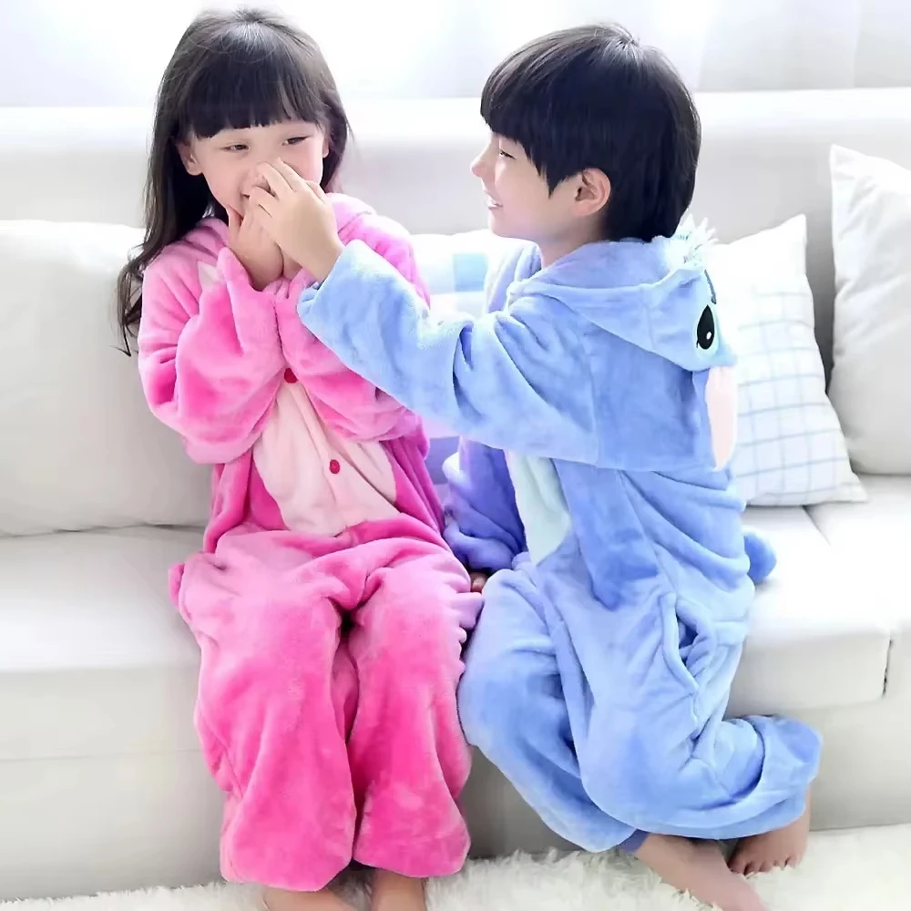 

Stitch Angel Fleece Pajamas Set Family Matching Sleepwear Soft Cartoon Printed Long Sleeve Unisex Christmas Gift