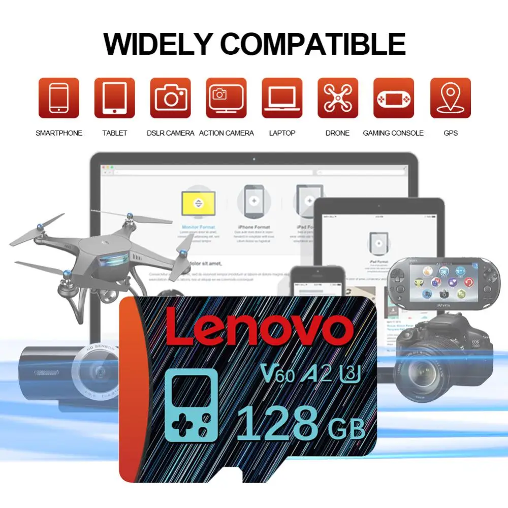 Lenovo การ์ดหน่วยความจำ A2 2TB Class 10 128GB V30 1TB SD Card Micro TF SD ความเร็วสูง256GB 512GB สำหรับแท็บเล็ต Nintendo SWITCH