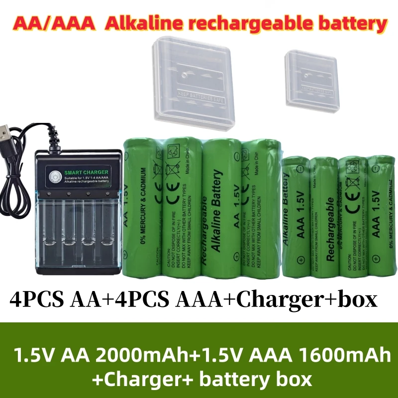 AA AAA 1.5V Alkaline Rechargeable Batteries LR6 LR03 Battery with Charger For Remote Control Computer Clock Radio Game Camera
