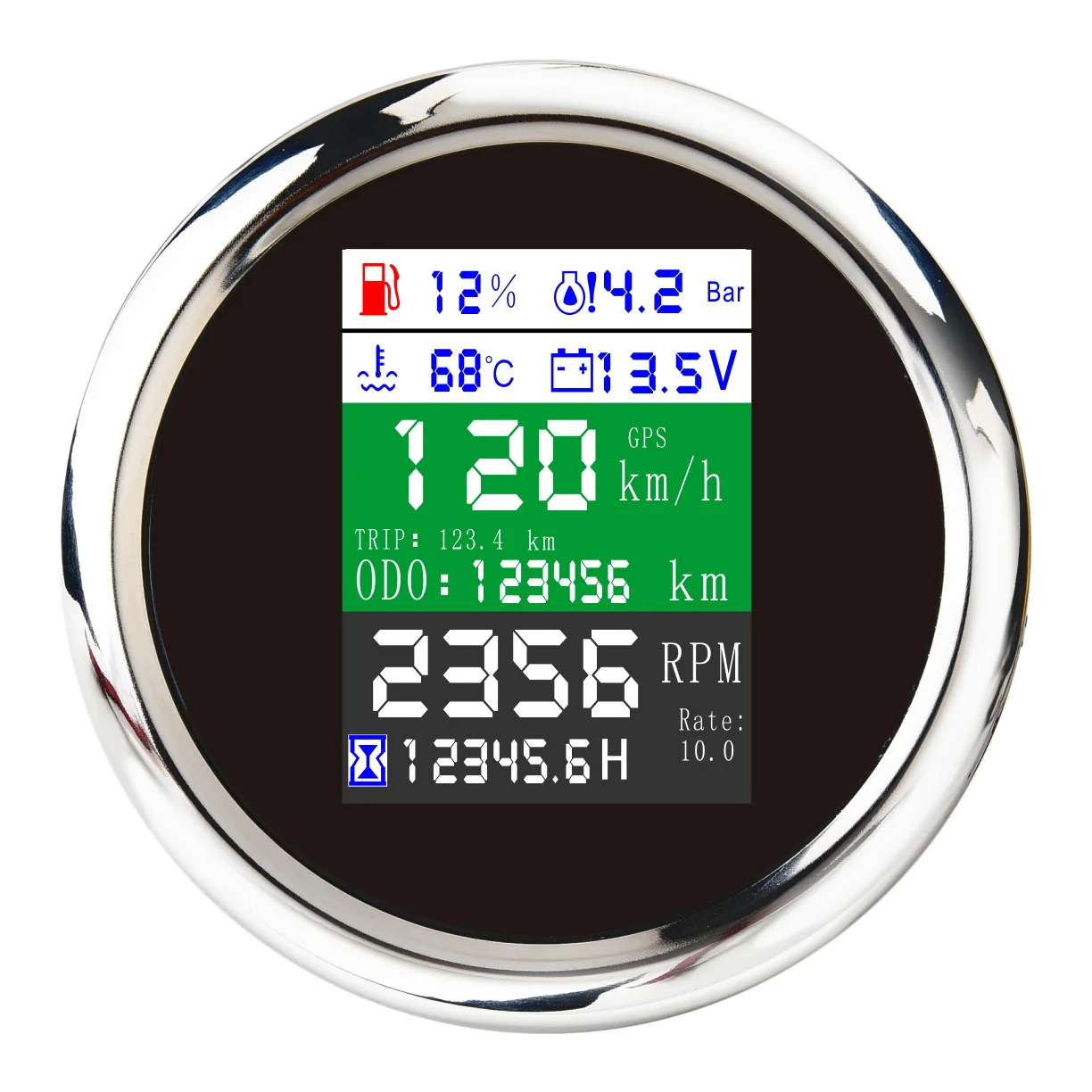 

85MM 6-in-1 Multi-Functional GPS Speedometer Tachometer Fuel Level Water Temp Oil Pressure Gauge Voltmeter Alarm Black