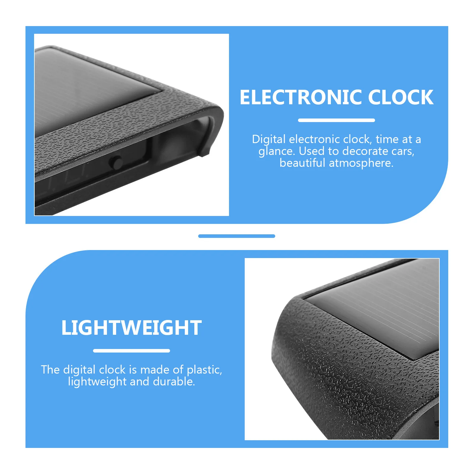 1Pcs Car Electronic Clock Digital Display Solar Energy Charging High Precision Thermometer Car Interior Accessory