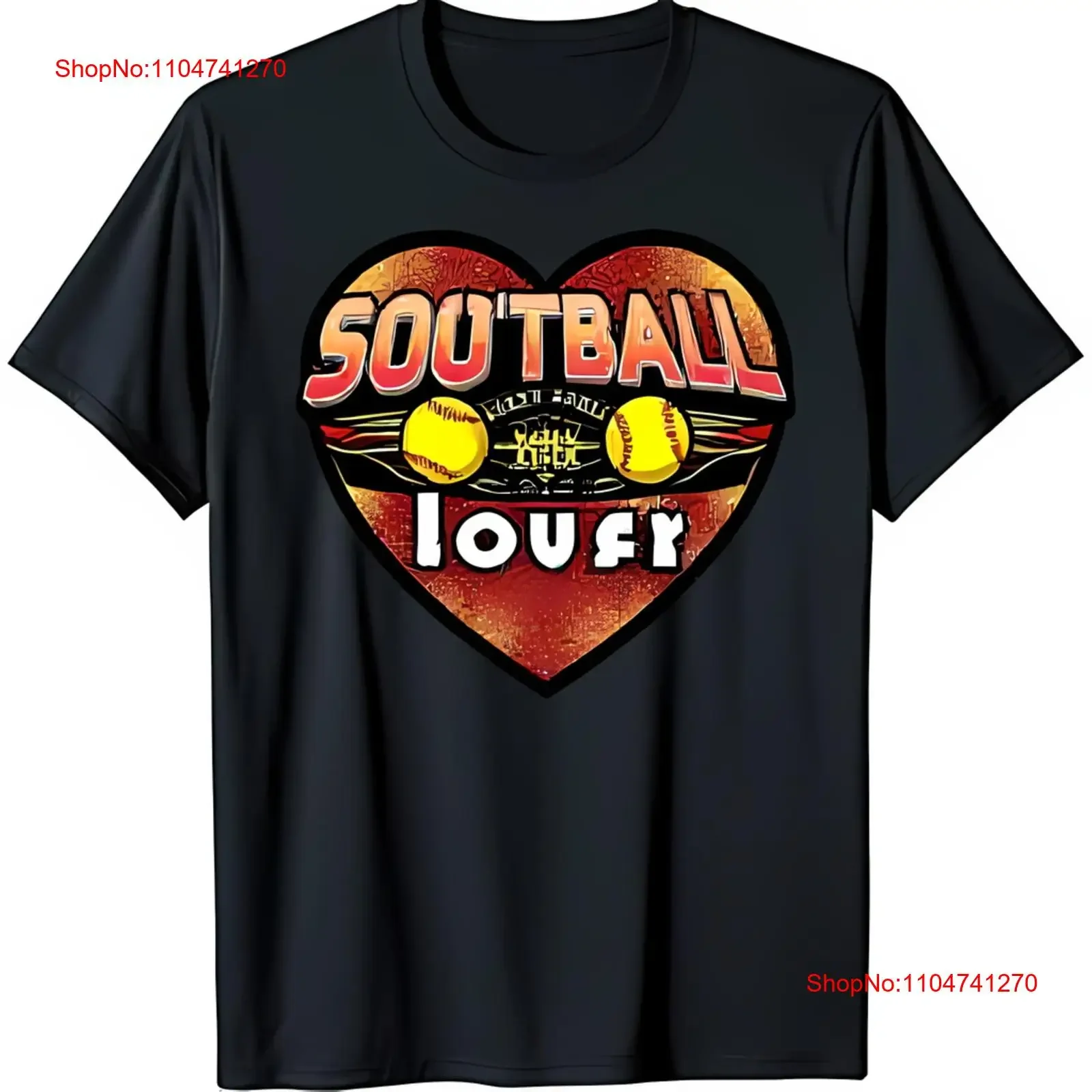 

Black T Shirt with Heart Shaped Design Baseballs 'SOUTBALL Lover' vintage Washed Breathable Soft Comfortable Stretched fashion